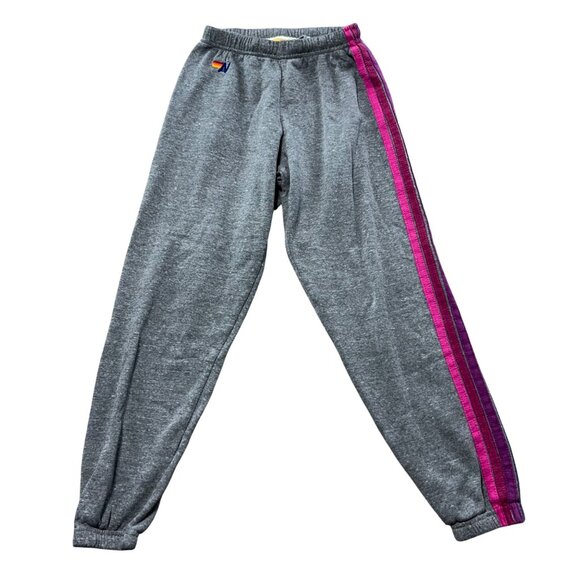 Aviator Nation Women's Small 5 Stripe Sweatpants in Heather Grey & Pink - Picture 9 of 9